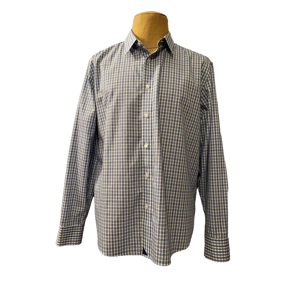 UNTUCKit Men's Long Sleeve Dress Shirt White Blue Plaid Size XL Wrinkle Free